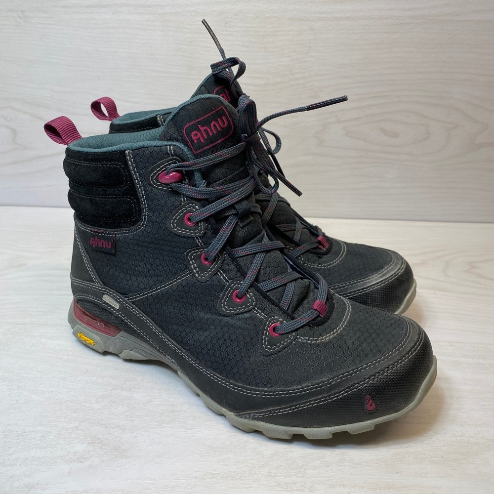 Ahnu Womens 8 Montara Hiking Boots Waterproof Black Leather Vibram Trail Trek